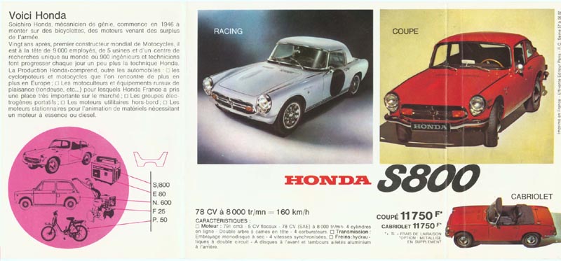 Honda S800 Brochure Page 1